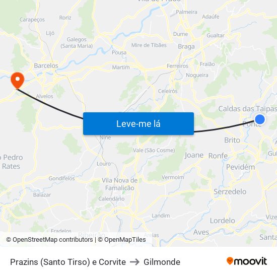Prazins (Santo Tirso) e Corvite to Gilmonde map