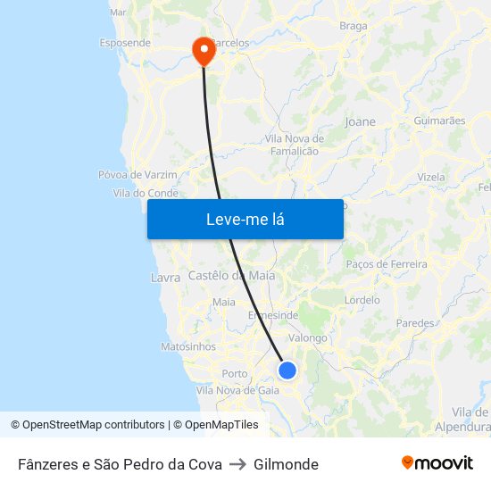 Fânzeres e São Pedro da Cova to Gilmonde map