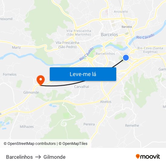 Barcelinhos to Gilmonde map