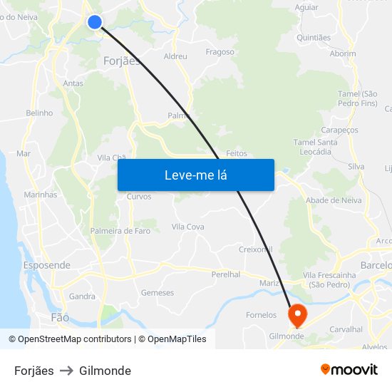 Forjães to Gilmonde map