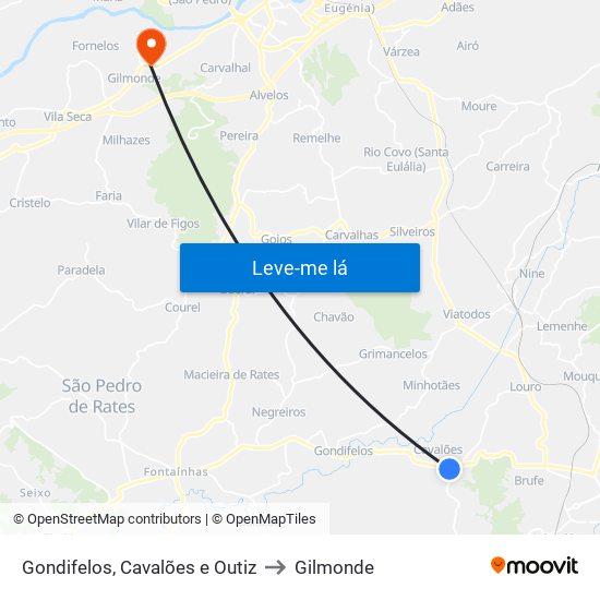 Gondifelos, Cavalões e Outiz to Gilmonde map
