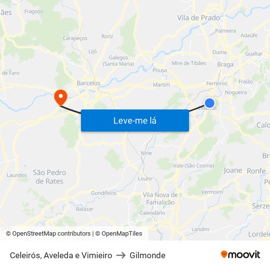 Celeirós, Aveleda e Vimieiro to Gilmonde map