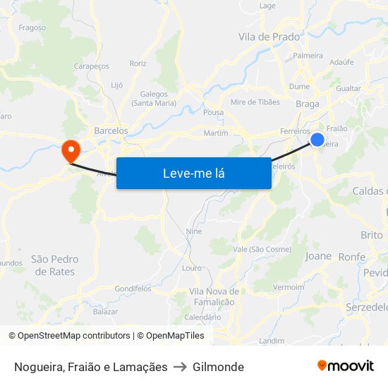 Nogueira, Fraião e Lamaçães to Gilmonde map