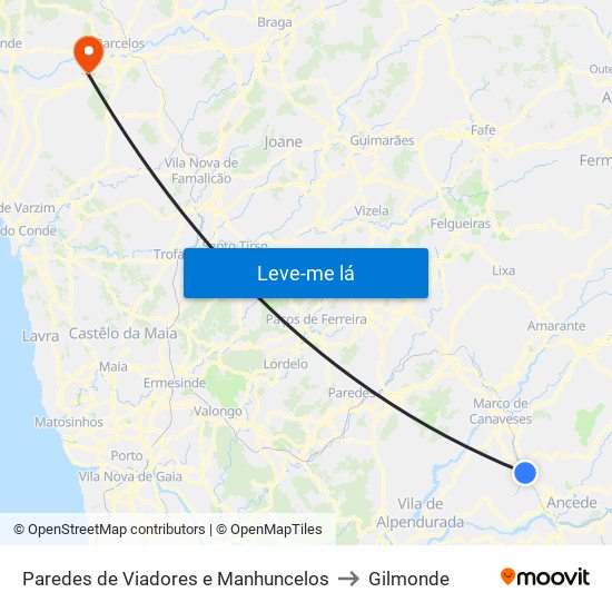 Paredes de Viadores e Manhuncelos to Gilmonde map