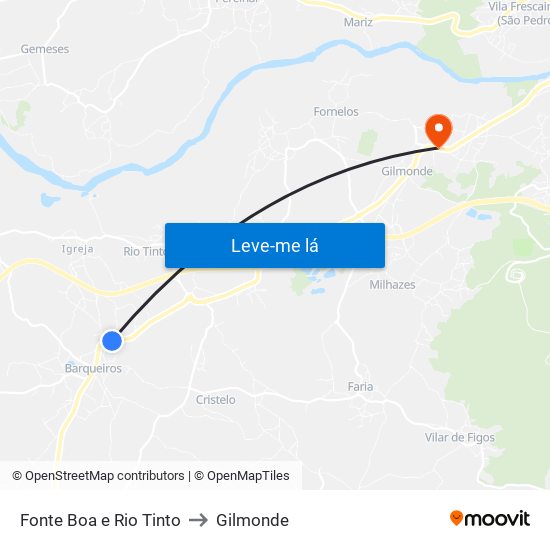 Fonte Boa e Rio Tinto to Gilmonde map