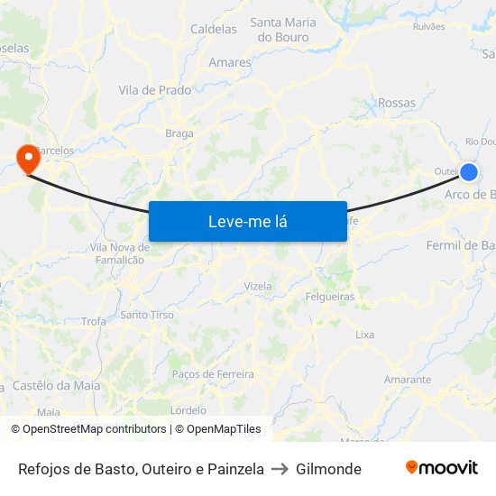 Refojos de Basto, Outeiro e Painzela to Gilmonde map