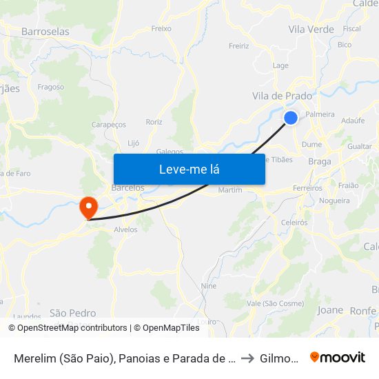 Merelim (São Paio), Panoias e Parada de Tibães to Gilmonde map