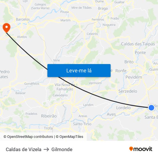 Caldas de Vizela to Gilmonde map