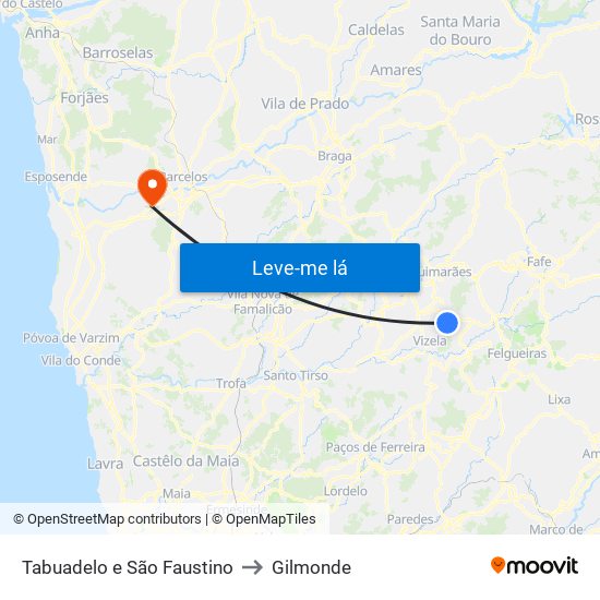 Tabuadelo e São Faustino to Gilmonde map