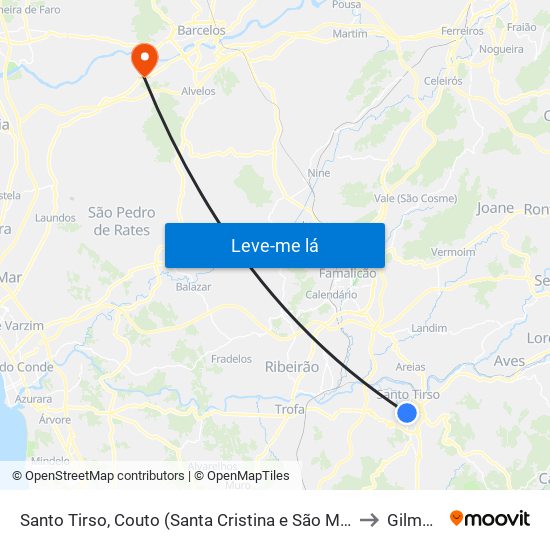 Santo Tirso, Couto (Santa Cristina e São Miguel) e Burgães to Gilmonde map