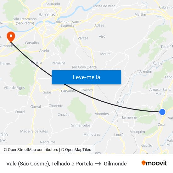 Vale (São Cosme), Telhado e Portela to Gilmonde map