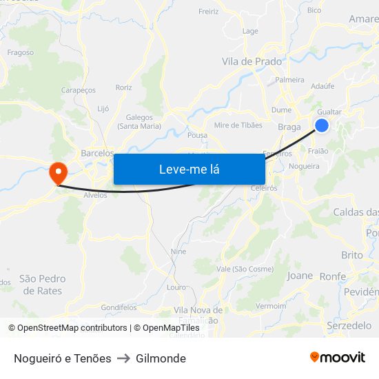 Nogueiró e Tenões to Gilmonde map