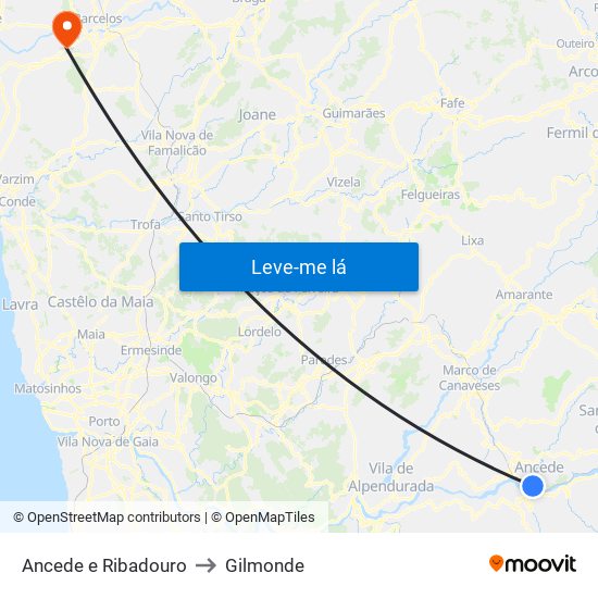 Ancede e Ribadouro to Gilmonde map