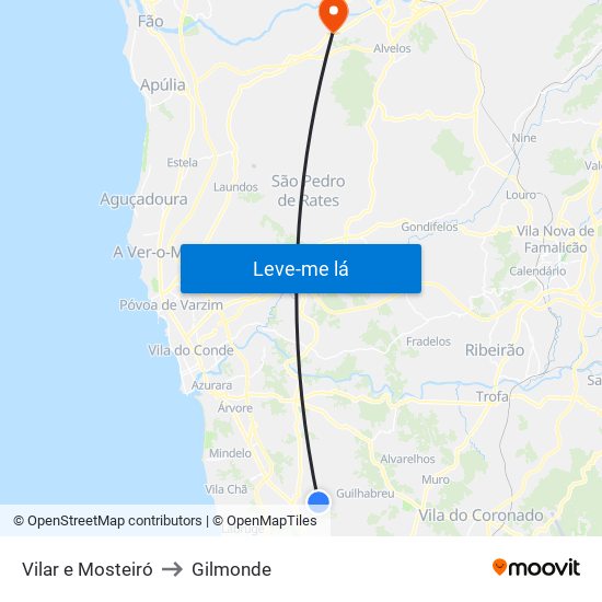 Vilar e Mosteiró to Gilmonde map