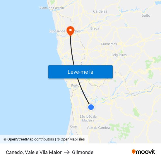 Canedo, Vale e Vila Maior to Gilmonde map