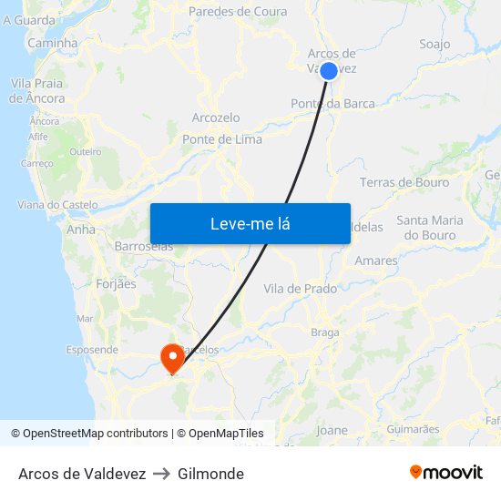 Arcos de Valdevez to Gilmonde map