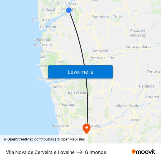 Vila Nova de Cerveira e Lovelhe to Gilmonde map
