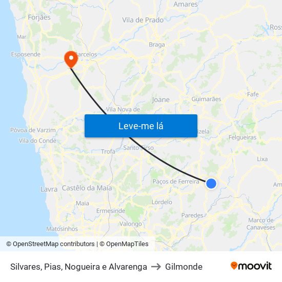 Silvares, Pias, Nogueira e Alvarenga to Gilmonde map