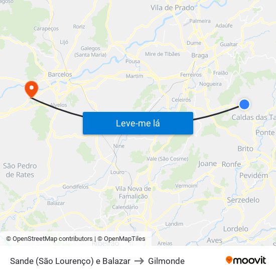 Sande (São Lourenço) e Balazar to Gilmonde map