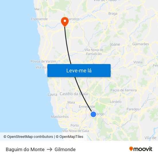 Baguim do Monte to Gilmonde map