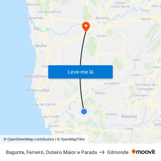 Bagunte, Ferreiró, Outeiro Maior e Parada to Gilmonde map