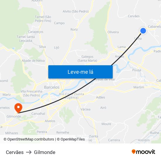 Cervães to Gilmonde map