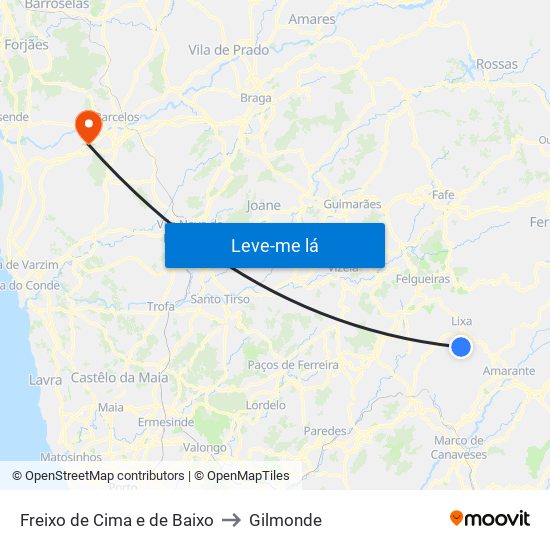 Freixo de Cima e de Baixo to Gilmonde map