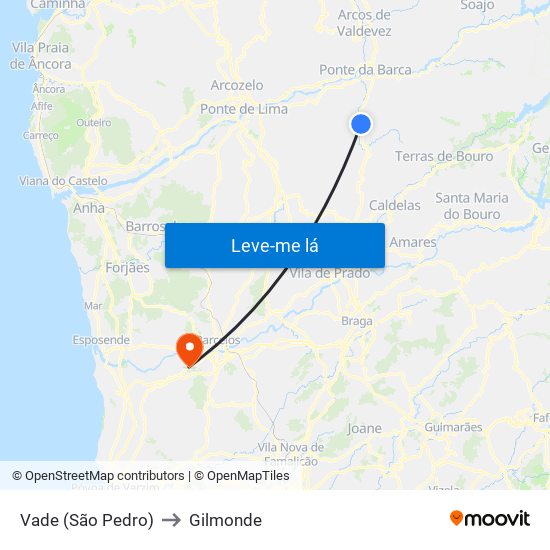 Vade (São Pedro) to Gilmonde map