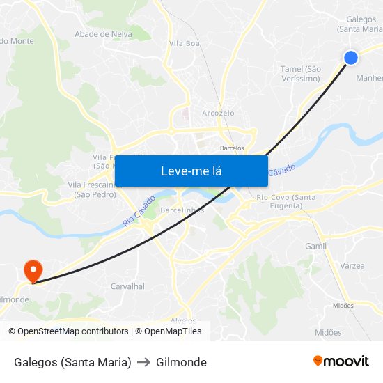 Galegos (Santa Maria) to Gilmonde map