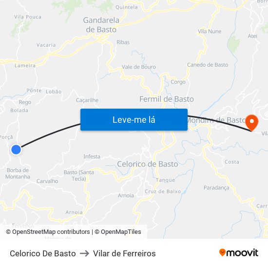 Celorico De Basto to Vilar de Ferreiros map