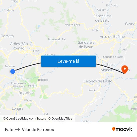 Fafe to Vilar de Ferreiros map