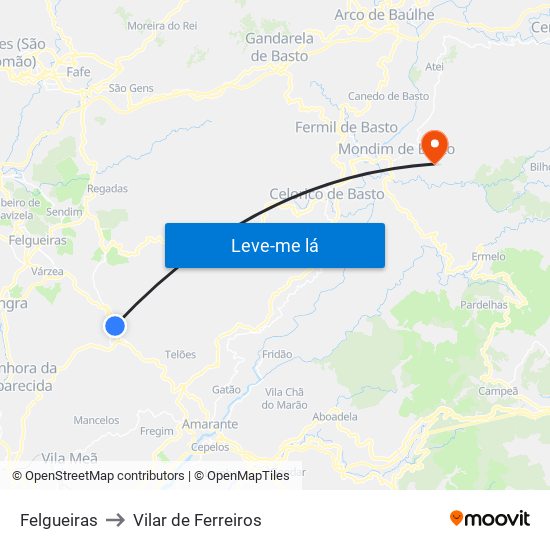 Felgueiras to Vilar de Ferreiros map
