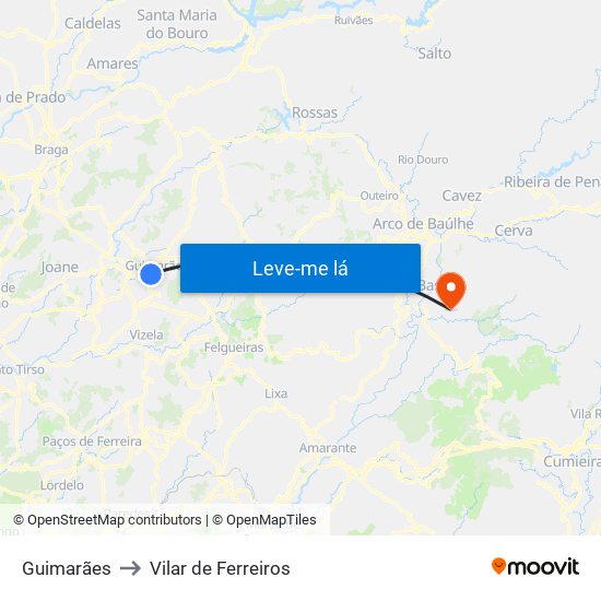 Guimarães to Vilar de Ferreiros map