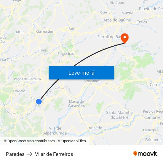 Paredes to Vilar de Ferreiros map