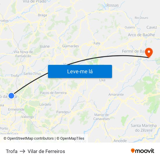 Trofa to Vilar de Ferreiros map