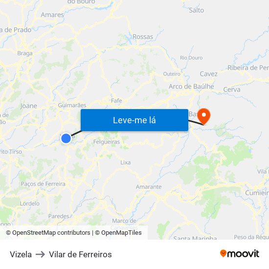Vizela to Vilar de Ferreiros map