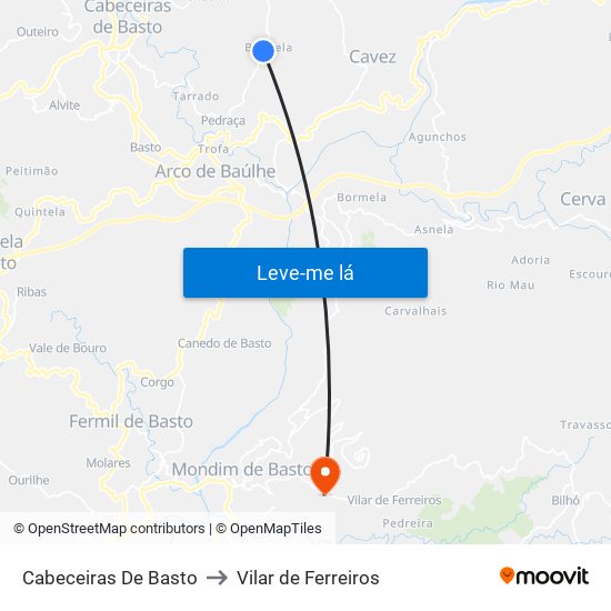 Cabeceiras De Basto to Vilar de Ferreiros map
