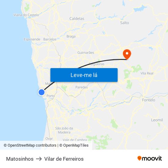 Matosinhos to Vilar de Ferreiros map