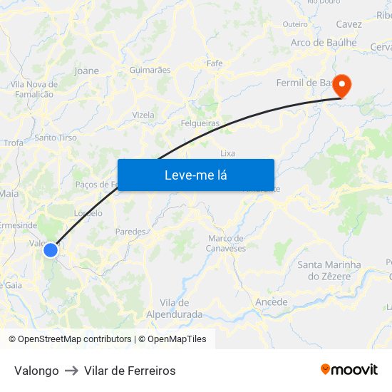 Valongo to Vilar de Ferreiros map