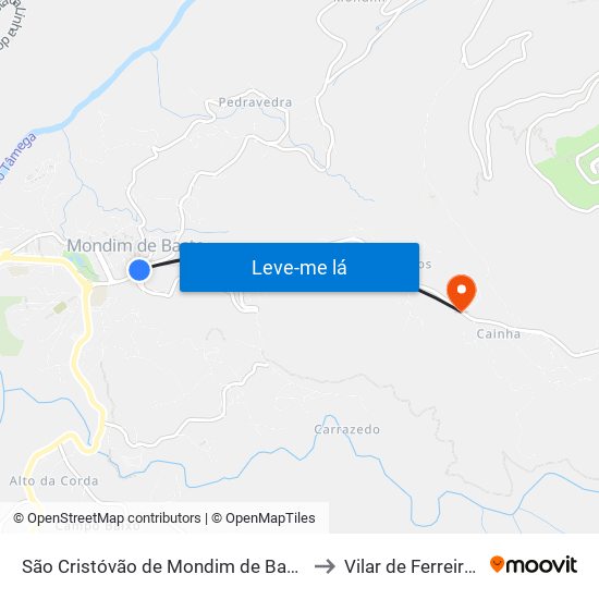 São Cristóvão de Mondim de Basto to Vilar de Ferreiros map