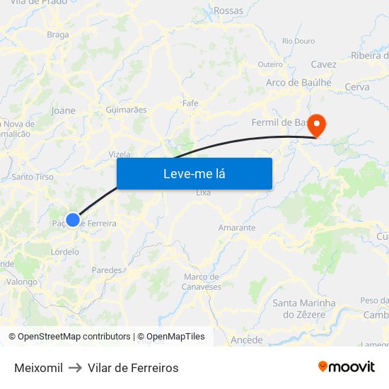 Meixomil to Vilar de Ferreiros map