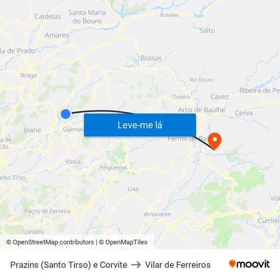 Prazins (Santo Tirso) e Corvite to Vilar de Ferreiros map