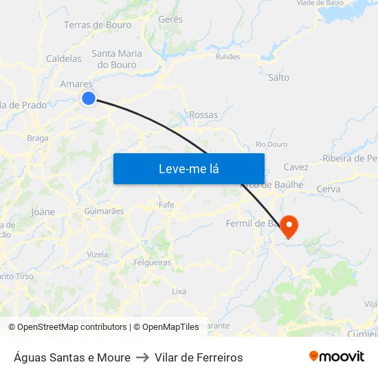 Águas Santas e Moure to Vilar de Ferreiros map