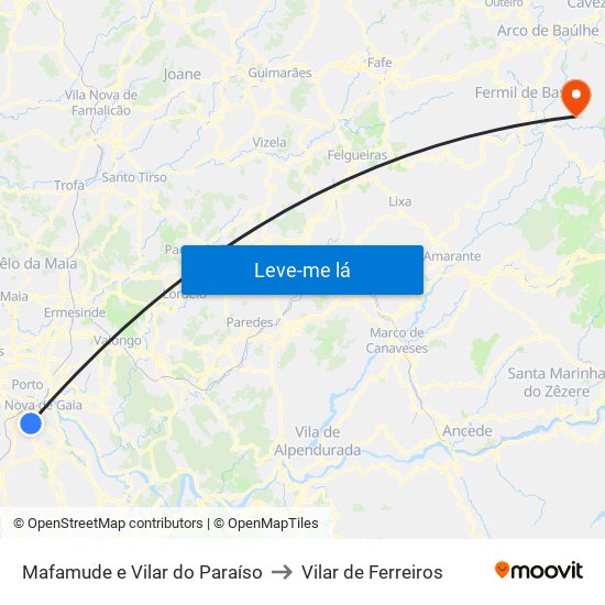 Mafamude e Vilar do Paraíso to Vilar de Ferreiros map