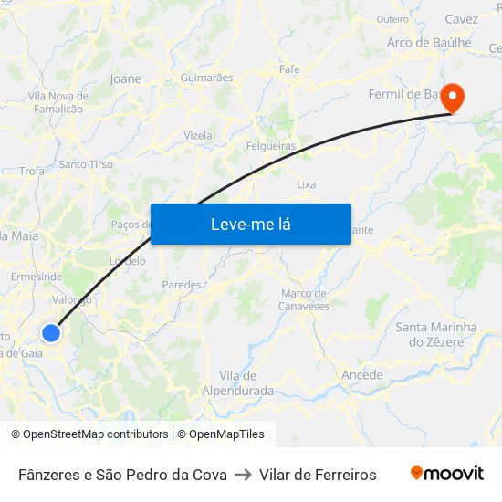 Fânzeres e São Pedro da Cova to Vilar de Ferreiros map