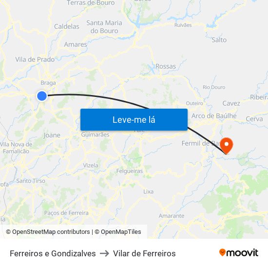 Ferreiros e Gondizalves to Vilar de Ferreiros map