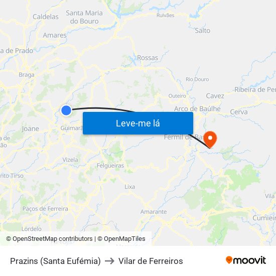 Prazins (Santa Eufémia) to Vilar de Ferreiros map
