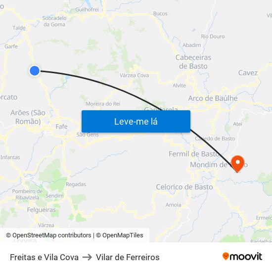Freitas e Vila Cova to Vilar de Ferreiros map