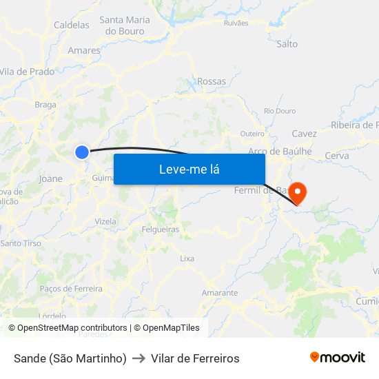 Sande (São Martinho) to Vilar de Ferreiros map