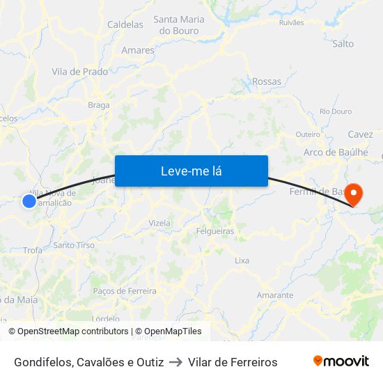 Gondifelos, Cavalões e Outiz to Vilar de Ferreiros map